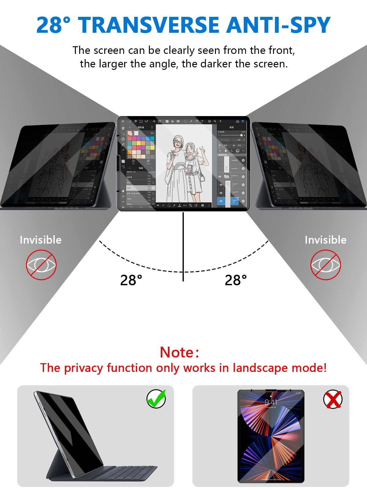 Privacy Screen Filter For Ipad Air 5/4 10.9 Inch (2022/2020), Privacy Screen Shield Ipad Pro 11 Inch (2021, 2020, 2018) Removabl